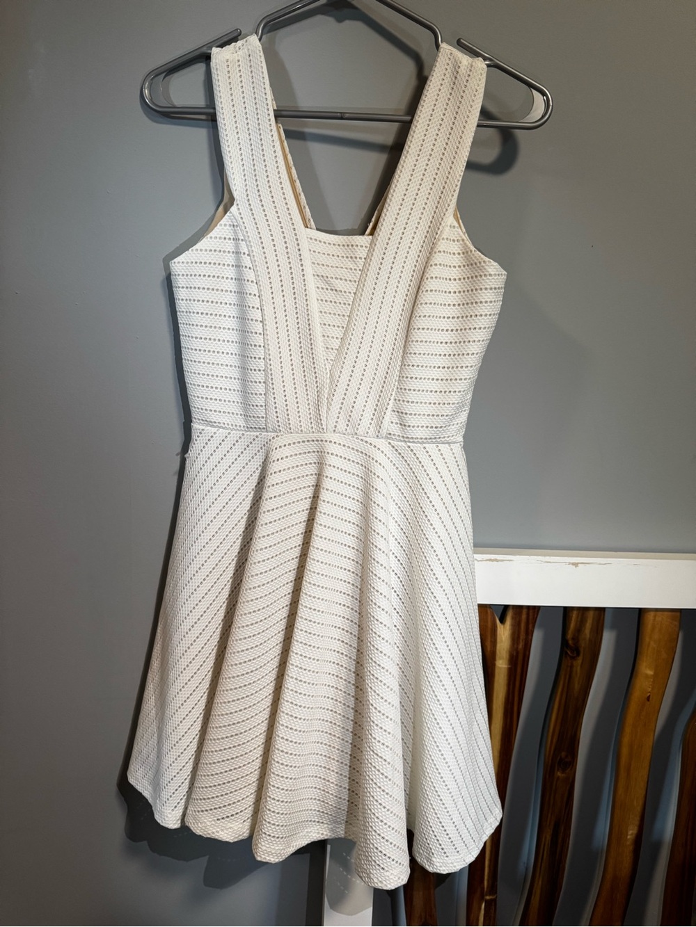White Textured V-Neck Fit & Flare Mini Dress
